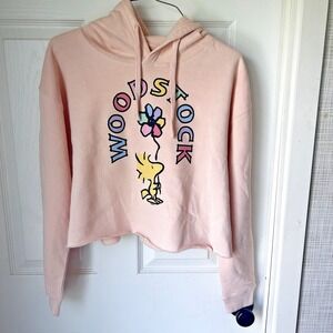 Cropped Womans Woodstock Hoodie Small Relaxed Pink Peach 85% Cotton New!‎ BxI